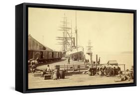 Northern Pacific Wharf, Tacoma, Washington, ca. 1890-Thomas Rutter-Framed Stretched Canvas