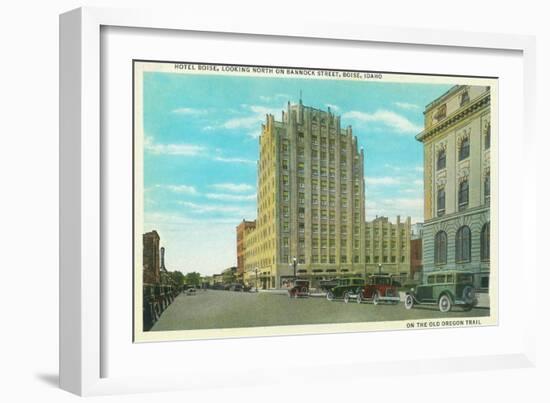 Northern View of Bannock St, Exterior View of Hotel Boise - Boise, ID-Lantern Press-Framed Art Print