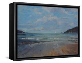 Northsands Salcombe, Sailing , 2016-Jennifer Wright-Framed Stretched Canvas