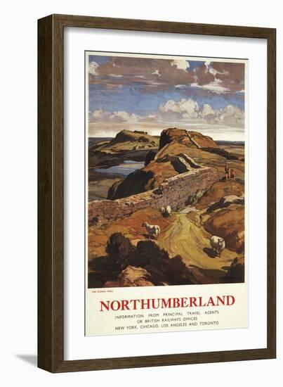 Northumberland, England - Hadrian's Wall and Sheep British Rail Poster-Lantern Press-Framed Art Print