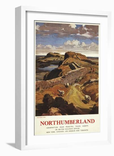 Northumberland, England - Hadrian's Wall and Sheep British Rail Poster-Lantern Press-Framed Art Print