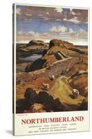 Northumberland, England - Hadrian's Wall and Sheep British Rail Poster-Lantern Press-Stretched Canvas