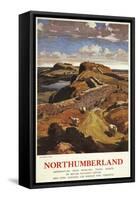 Northumberland, England - Hadrian's Wall and Sheep British Rail Poster-Lantern Press-Framed Stretched Canvas