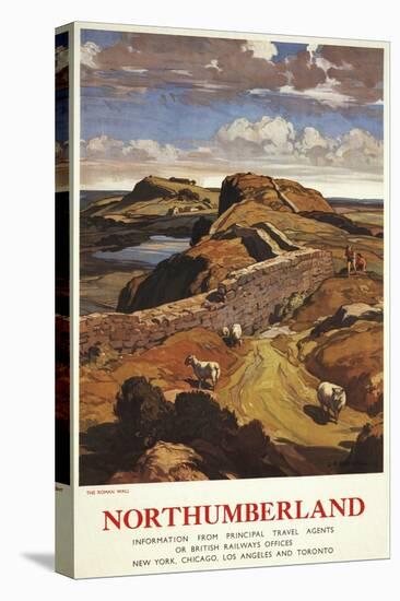Northumberland, England - Hadrian's Wall and Sheep British Rail Poster-Lantern Press-Stretched Canvas