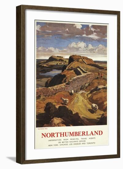 Northumberland, England - Hadrian's Wall and Sheep British Rail Poster-Lantern Press-Framed Art Print