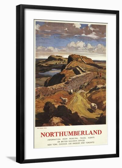 Northumberland, England - Hadrian's Wall and Sheep British Rail Poster-Lantern Press-Framed Art Print