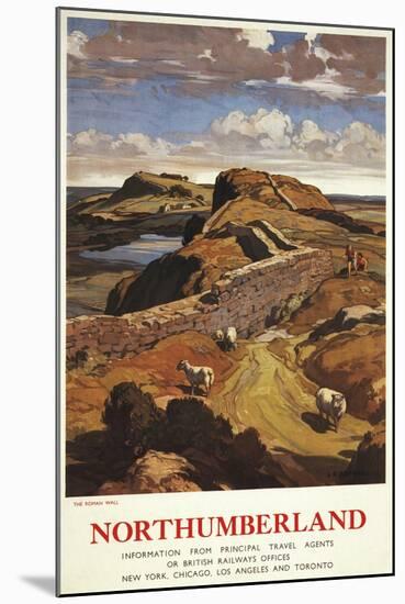 Northumberland, England - Hadrian's Wall and Sheep British Rail Poster-Lantern Press-Mounted Art Print