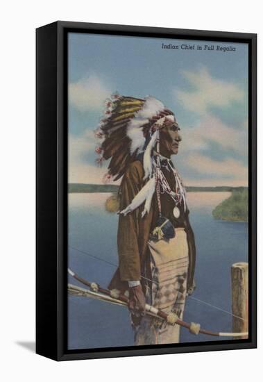 Northwest Indian Chief in Full Regalia - Northwest USA-Lantern Press-Framed Stretched Canvas