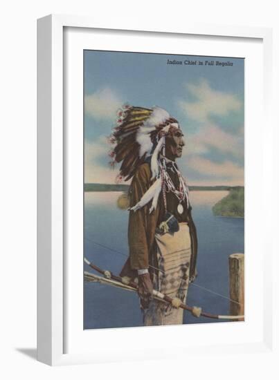 Northwest Indian Chief in Full Regalia - Northwest USA-Lantern Press-Framed Art Print