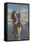 Northwest Indian Chief in Full Regalia - Northwest USA-Lantern Press-Framed Stretched Canvas