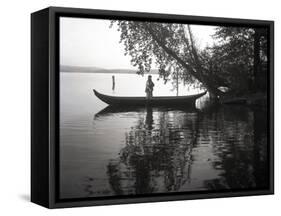 Northwest Indian Style Canoe on a Lake Washington, 1905-1906-Ashael Curtis-Framed Stretched Canvas