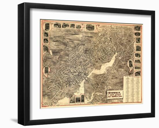 Norwalk, Connecticut - Panoramic Map-Lantern Press-Framed Art Print