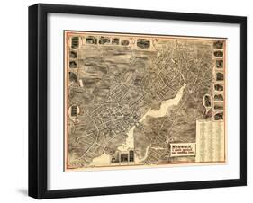 Norwalk, Connecticut - Panoramic Map-Lantern Press-Framed Art Print