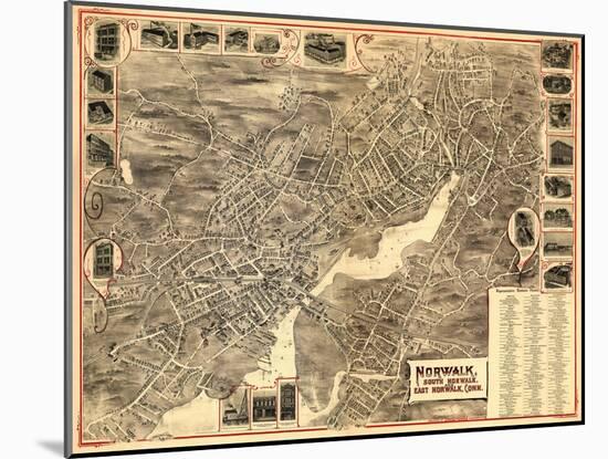 Norwalk, Connecticut - Panoramic Map-Lantern Press-Mounted Art Print