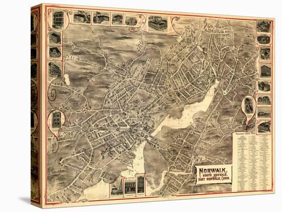 Norwalk, Connecticut - Panoramic Map-Lantern Press-Stretched Canvas