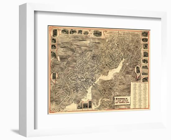 Norwalk, Connecticut - Panoramic Map-Lantern Press-Framed Art Print