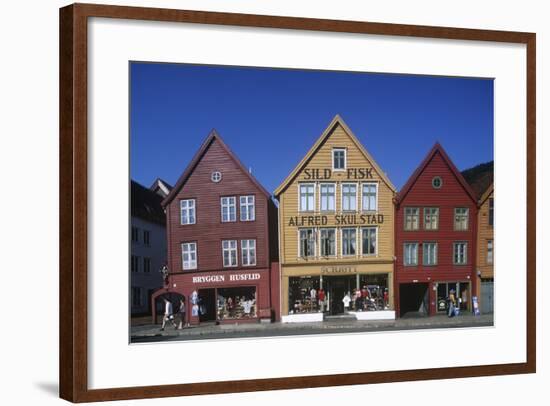 Norway, Bergen, Bryggen, Old Wharf, Tyskebryggen, German Wharf, Hanseatic Commercial Buildings-null-Framed Giclee Print
