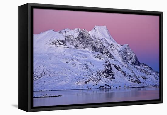Norway, Lofoten, Moskenesoya, Kirkefjord, Pure Mountains-Bernd Rommelt-Framed Stretched Canvas