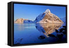 Norway, Lofoten, Moskenesoya, Kirkefjord, Pure Mountains-Bernd Rommelt-Framed Stretched Canvas