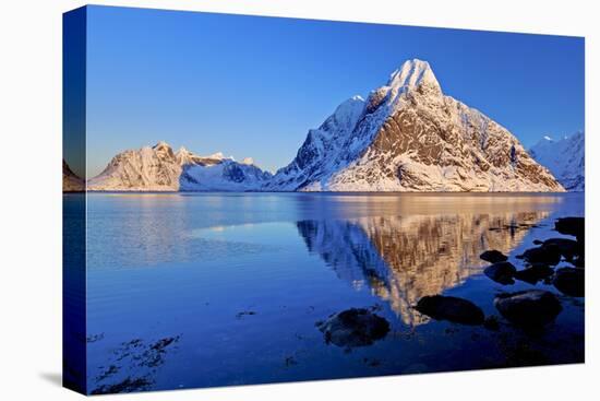 Norway, Lofoten, Moskenesoya, Kirkefjord, Pure Mountains-Bernd Rommelt-Stretched Canvas