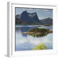 Norway, Northern Country, Lofoten, Ballangen, Efjorden, Kjerringvikstraumen, Stortinden-Rainer Mirau-Framed Photographic Print