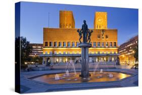 Norway, Oslo, City Hall, Well, Lighting, Dusk-Rainer Mirau-Stretched Canvas