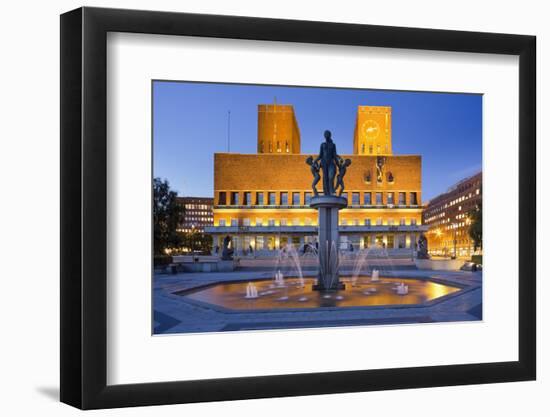 Norway, Oslo, City Hall, Well, Lighting, Dusk-Rainer Mirau-Framed Photographic Print