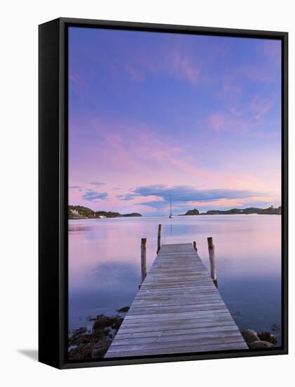 Norway, Oslo, Oslo Fjord, Jetty over Lake at Dusk-Shaun Egan-Framed Stretched Canvas