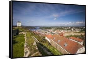 Norway, Ostfold County, Halden, town view from Fredriksten Fortress-Walter Bibikow-Framed Stretched Canvas