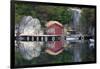 Norway, Stavanger. Boathouse, Dock, and Reflection on Lysefjord-Kymri Wilt-Framed Premium Photographic Print