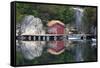 Norway, Stavanger. Boathouse, Dock, and Reflection on Lysefjord-Kymri Wilt-Framed Stretched Canvas