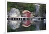 Norway, Stavanger. Boathouse, Dock, and Reflection on Lysefjord-Kymri Wilt-Framed Photographic Print