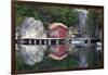 Norway, Stavanger. Boathouse, Dock, and Reflection on Lysefjord-Kymri Wilt-Framed Photographic Print