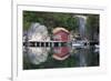 Norway, Stavanger. Boathouse, Dock, and Reflection on Lysefjord-Kymri Wilt-Framed Photographic Print