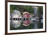 Norway, Stavanger. Boathouse, Dock, and Reflection on Lysefjord-Kymri Wilt-Framed Photographic Print