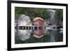 Norway, Stavanger. Boathouse, Dock, and Reflection on Lysefjord-Kymri Wilt-Framed Photographic Print