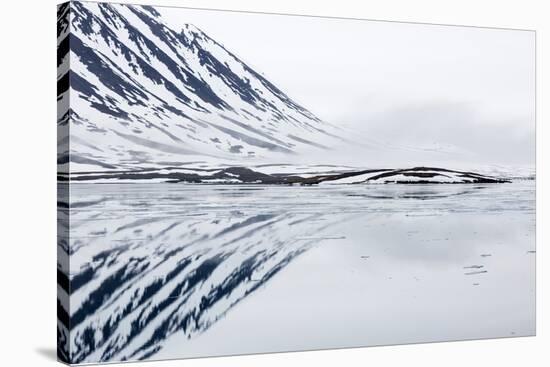 Norway, Svalbard, Monacobreen Glacier, Reflections of Mountains and Glacier-Ellen Goff-Stretched Canvas