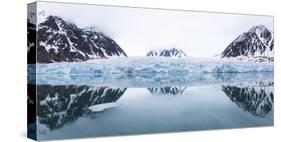 Norway, Svalbard, Monacobreen Glacier, Reflections of Mountains and Glacier-Ellen Goff-Stretched Canvas