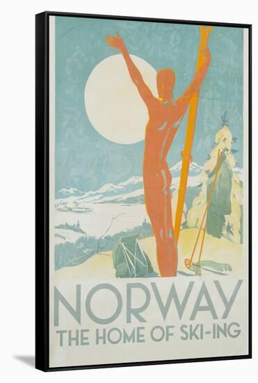 Norway, the Home of Skiing Poster-Trygve Davidsen-Framed Stretched Canvas