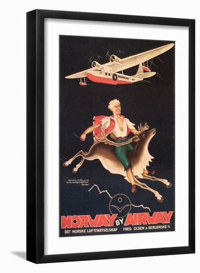 Norway Travel Poster, Man on Caribou-null-Framed Art Print