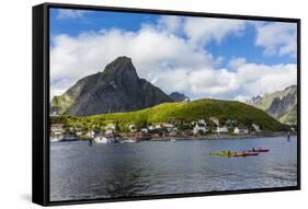 Norwegian Cod Fishing Town of Reine, Lofoton Islands, Norway, Scandinavia, Europe-Michael Nolan-Framed Stretched Canvas