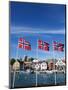 Norwegian Flags and Historic Harbour Warehouses, Stavanger, Norway, Scandinavia, Europe-Christian Kober-Mounted Premium Photographic Print