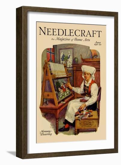 Norwegian Girl Weaving a Tapestry-null-Framed Art Print