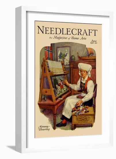 Norwegian Girl Weaving a Tapestry-null-Framed Art Print