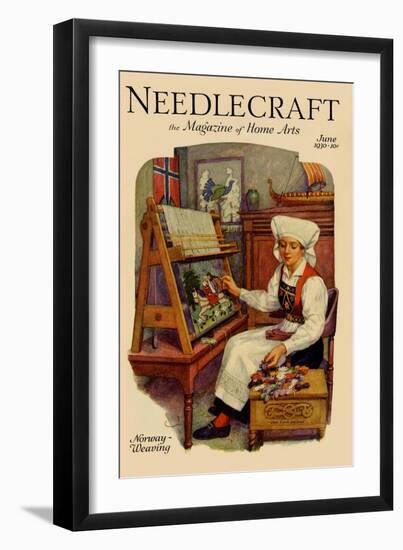 Norwegian Girl Weaving a Tapestry-null-Framed Art Print