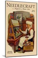 Norwegian Girl Weaving a Tapestry-null-Mounted Art Print