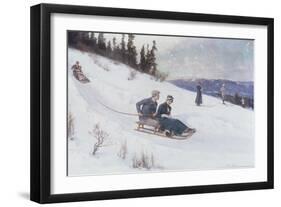 Norwegians Sledding in the Snow-Axel Hjalmar Ender-Framed Giclee Print