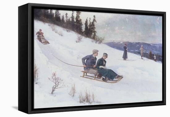 Norwegians Sledding in the Snow-Axel Hjalmar Ender-Framed Stretched Canvas