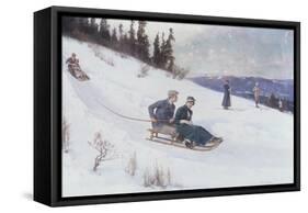 Norwegians Sledding in the Snow-Axel Hjalmar Ender-Framed Stretched Canvas