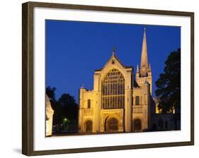 Norwich Cathedral Floodlit at Dusk, Norwich, Norfolk, England, United Kingdom, Europe-Mark Sunderland-Framed Photographic Print